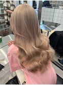 ミルクティーベージュグレージュミディアムレイヤー韓国風巻き