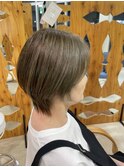 Santa'Fe式脱白髪染め白髪ぼかしカラー/くびれショート/ボブ