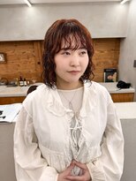 トゥコ(tuco)&nbsp;オレンジカラー　ボブ　クルクルパーマ　ボブパーマ　パーマボブ