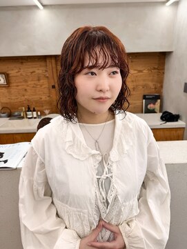 トゥコ(tuco) オレンジカラー　ボブ　クルクルパーマ　ボブパーマ　パーマボブ