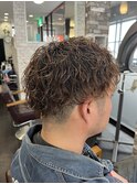 かき上げヘア七三ヘアツーブロックメンズ波巻きスパイラルパーマ