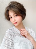 丸みショートボブ/30代/40代/50代/ヘーゼルベージュ