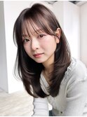 グレージュロング韓国ヘア顔周りレイヤー_F51126
