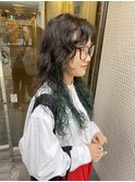 (Kotaro)ロングウルフ×ミッドナイトグリーン×クリクリパーマ