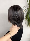 ハイライトカラーケアブリーチダブルカラ切りっぱなしボブ外ハネ