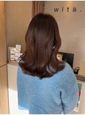 透明感あふれるカラー/深みブラウン/コテ巻き
