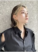 バングカラー前髪インナーカラーボブナチュラルボブベージュ30代