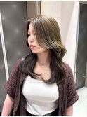オリーブベージュ髪質改善縮毛矯正レイヤーカットくびれ顔周り