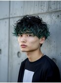 ブラストバング緑/ベリーショート/ブリーチ/韓国マッシュ
