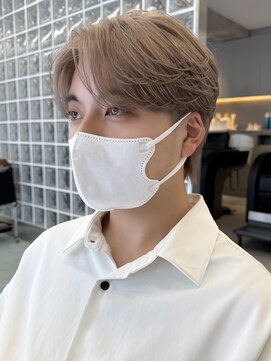 サンクマーケット 渋谷(cinq MARKET) 韓国風メンズミルクティーベージュダブルカラーハイトーンカラー