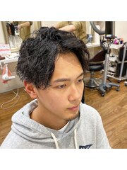 メンズヘアツイストスパイラルパーマくせ毛風パーマツーブロック