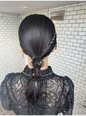 編みおろし　タイトヘア　金箔　タイトポニー