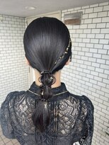 編みおろし　タイトヘア　金箔　タイトポニー