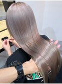 5814グレーベージュシルキーベージュ艶髪オンブレレイヤーロング