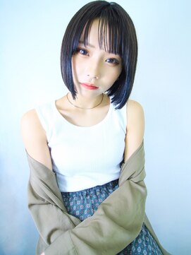 モリオ(morio) 【morio浦和】大人可愛い20代黒髪前下がりワンレンボブ♪