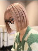 ba99ハイトーンバレイヤージュ金髪ボブロブヘア小顔Aラインボブ