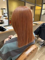 ヘアポケット スタイル店(HAIR POCKET) ぱつっとロングボブ×オレンジベージュ