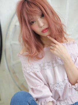 アグ ヘアー オーディエ 甲府店(Agu hair odier) ピンクカラー×流しバングでsweetミディ