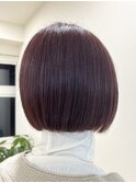 切りっぱなしボブ×ピンクベージュ