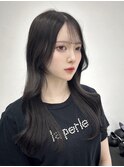 M黒髪小顔ヘアオリーブグレー艶髪クラゲヘアーココアベージュ