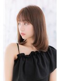 シースルーバングピンクブラウン☆小顔ワンカールストレートa