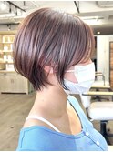 ブリーチなしカラー　ピンクベージュ　ショートヘア　奈良　20代