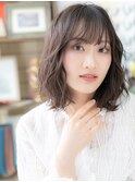 ★大人かわいい黒髪耳掛けミディアムウェットヘア20代30代★10