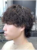 緩め波巻きスパイラルパーマボブウルフ渋谷メンズフェザーパーマ