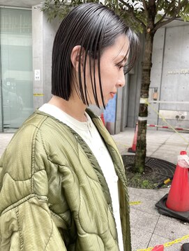 ケンジ 横浜(KENJE) 切りっぱなしボブ/髪質改善ストレート/グレージュ/オリーブ