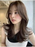 ミルクティーベージュ/レイヤーボブ/韓国巻き/顔周りカット