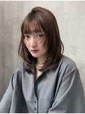 ブラウンシースルーバングミディアムレイヤーシャギー髪質改善
