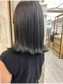 伸ばしかけ外ハネミディアム ブリーチなしグレージュ