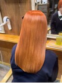 ロングヘアブリーチカラーオレンジカラー学生ヘア