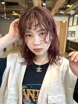 ディッセンバー 神宮前(December)&nbsp;ボブ 顔まわりレイヤー前髪パーマ/レッドブラウンパーマ風