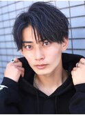 ブルーブラックアップバング束感コンマバング2wayマッシュ眉毛