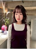 丸型ホワイトグレージュミニウルフデジタルパーマチェリーブラウ