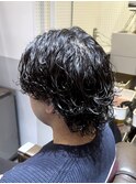 ブルーブラックフェザーパーマサーフカール金メッシュO