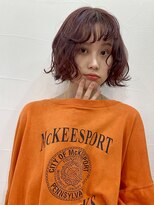 アクアオモテサンドウ(ACQUA omotesando)&nbsp;△ブリーチなしピンクブラウンボブパーマ前髪パーマ肩上ボブ