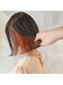 インナーカラー　イヤリングカラー　ボブ　オレンジ