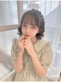アイドル前髪編みおろしボブヘアアレンジグレージュカラー
