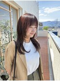 オレンジブラウン/暖色カラー/レイヤーカット/顔まわりレイヤー