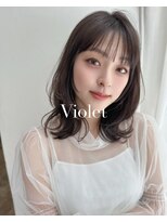 シースルーバングレイヤーツヤくびれ外ハネミディアムブラウン