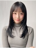 小顔 前髪 レイヤーカット くびれヘア ハイライトカラー"