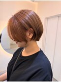 くすみピンクベージュ×ショートボブ_前髪アンブレラカラー