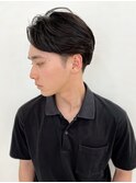 大人かきあげセンターパート×スーツ短髪ツーブロック