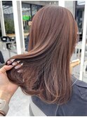 ◎美髪カールシアーカラーピンクブラウンロングセミディ