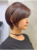 調布白髪染めレイヤーボブショートヘアアッシュグレージュカラー