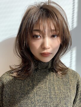 エインアンリー 表参道(AIN.ANLY.) 顔周り小顔カットミディアム☆ハイライトカラーオリーブカラー