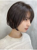 ダークトーンアッシュ 丸みショートボブ  前髪あり 20代30代