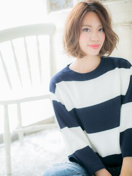 ブルー(BLUE) デザインカラーアシンメトリーかきあげボブ20代30代40代c水戸